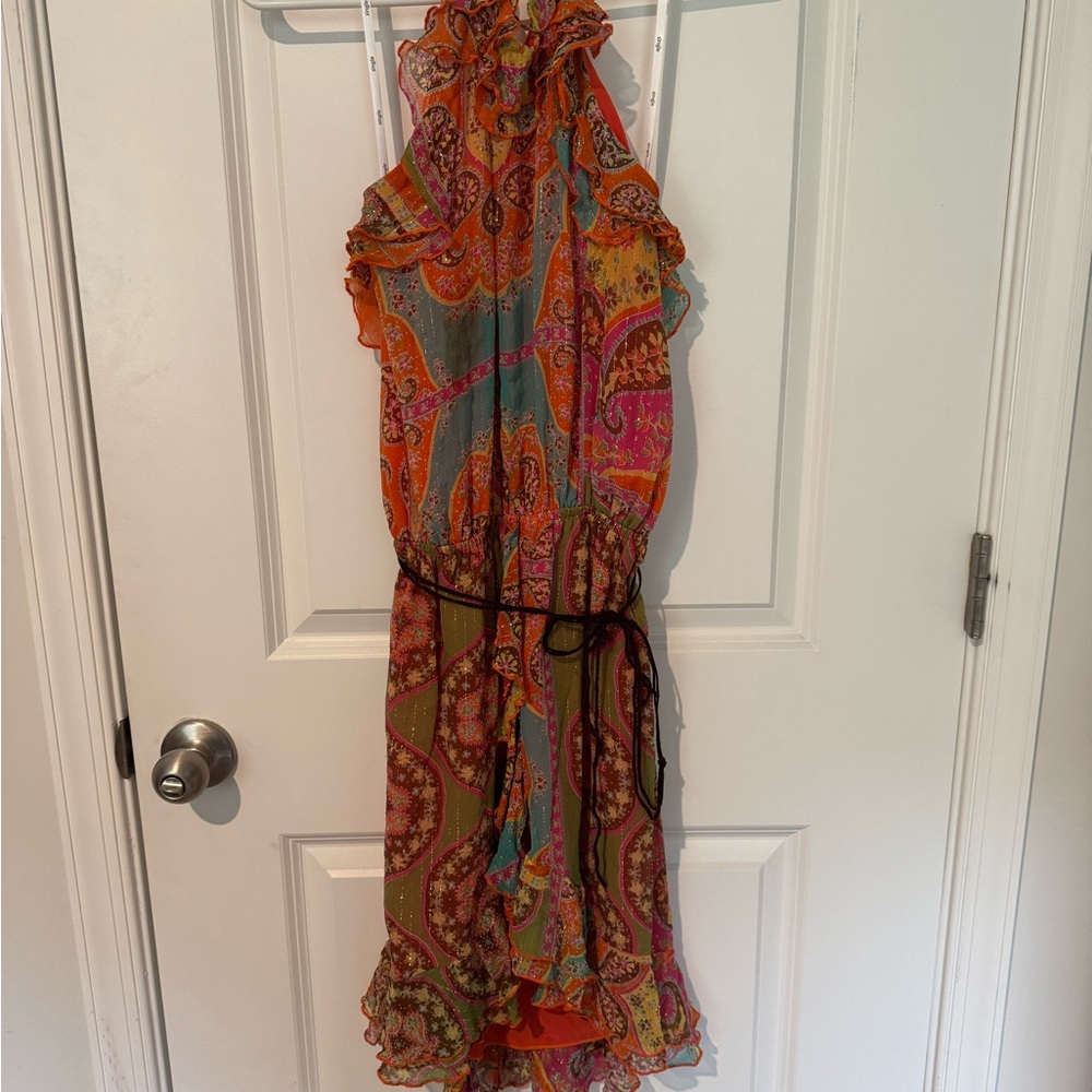 Single Multicolor Paisley High Low Halter Dress